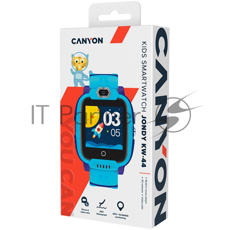 Умные часы CANYON Jondy KW-44, 1.44IPS 240*240, ASR3603S, Nano SIM, 192+128MB+512MB TF Card, GSM(B3/B8), LTE(B1.2.3.5.7.8.20) 700mAh battery, GPS+Glonas, Canyon Life APP, MP3 Audio Player, 7 Games, Camera, IP67, host:53.3*43.5*16mm strap:230*20mm, 48
