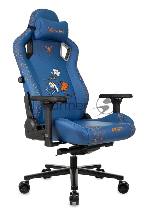 Кресло игровое Knight Craft Dragon синий эко.кожа крестов. металл