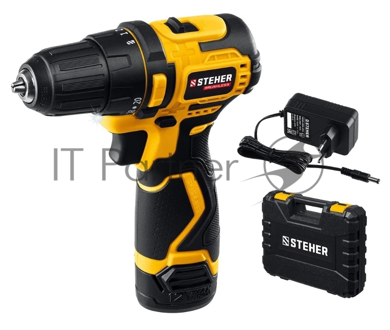Бесщеточная дрель-шуруповерт STEHER 12 В, 35 Н·м, 1 АКБ (2 А·ч), кейс (CDB-120-1)