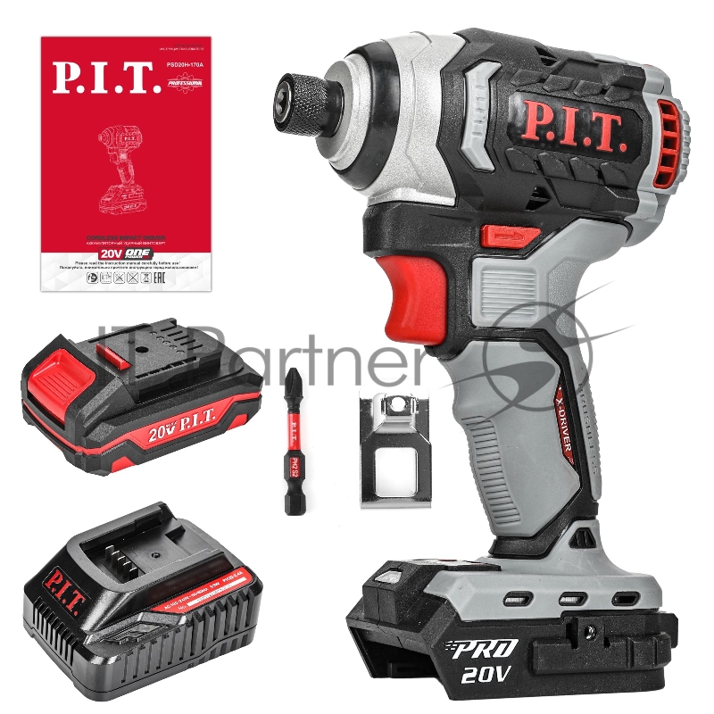 Винтоверт P.I.T. PSD20H-170A/1 аккум. патрон:держатель бит 1/4