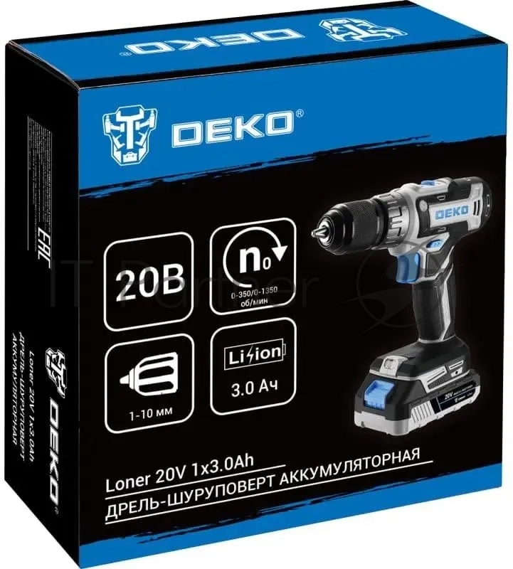 Дрель-шуруповерт Deko Loner 20V аккум. патрон:быстрозажимной (085-1006)