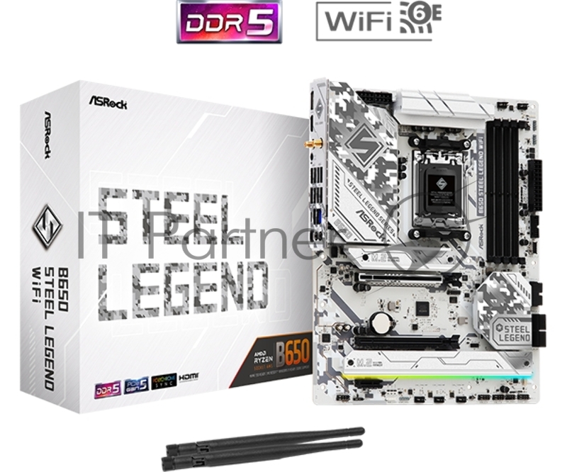 Материнская плата ASROCK B650 STEEL LEGEND WIFI, AM5, B650, 4*DDR5, HDMI+DP, 2xSATA3 6.0, M.2 Socket, RAID, USB 3.2, USB 2.0, Type-C, ATX 90-MXBN90-A0UAYZ