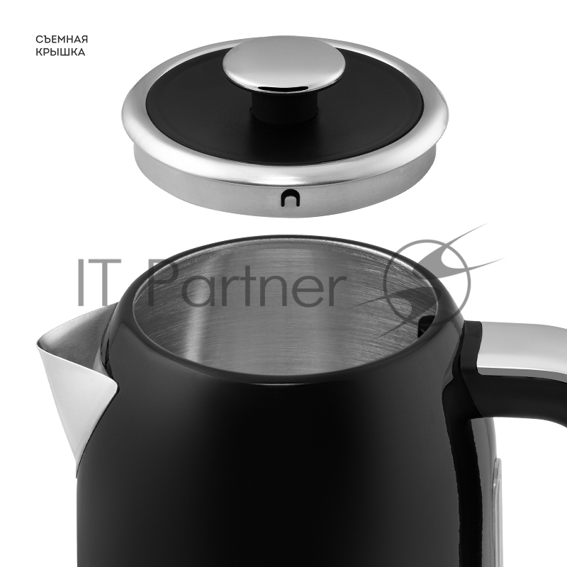 Чайник электрический GALAXY LINE GL 0350, магия черного, металл, 2200 Вт, 1,7 л, корпус из нерж. стали AISI 304, STRIX контроллер, термометр, шкала уровня воды