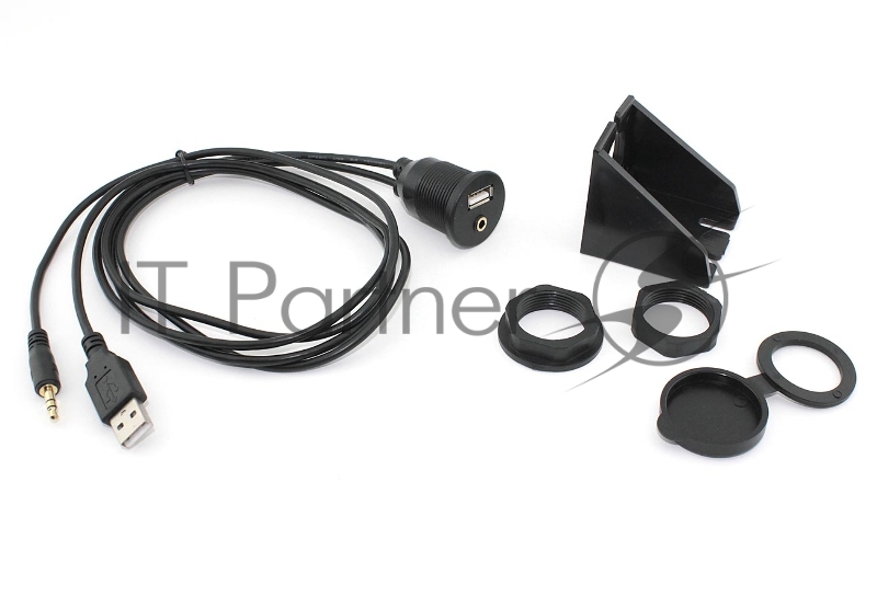 Кабель USB 2.0 двойной с мини джеком 3.5 для монтажа на корпус 1 м влагозащищённый