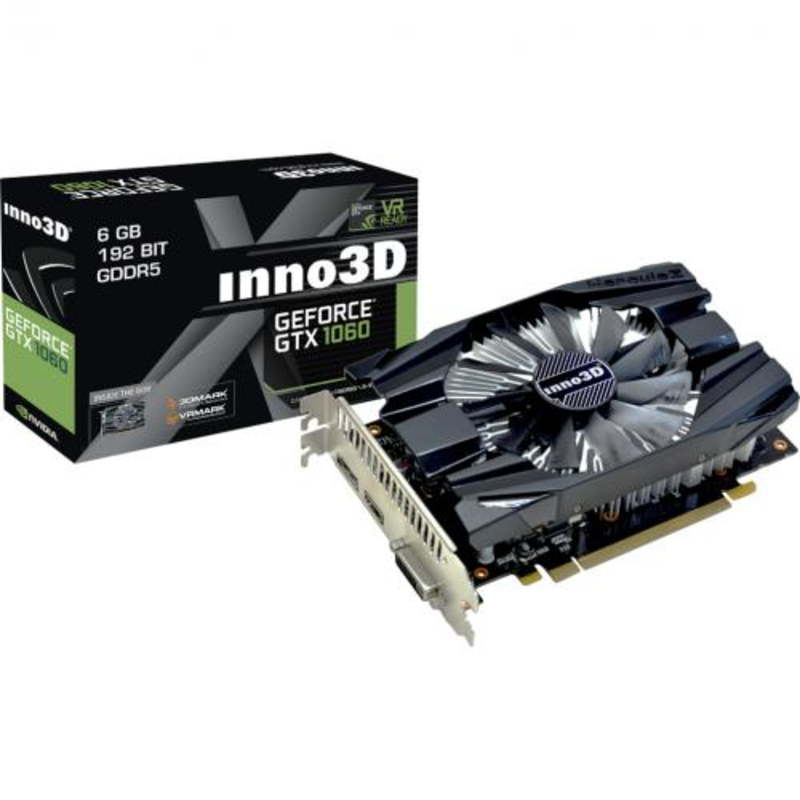 Видеокарта 6Gb (PCI-E) Inno3D GeForce GTX 1060 Compact N1060-6DDN-N5GM (GTX1060, GDDR5, 192bit, HDCP, DVI, HDMI, DP, Retail)