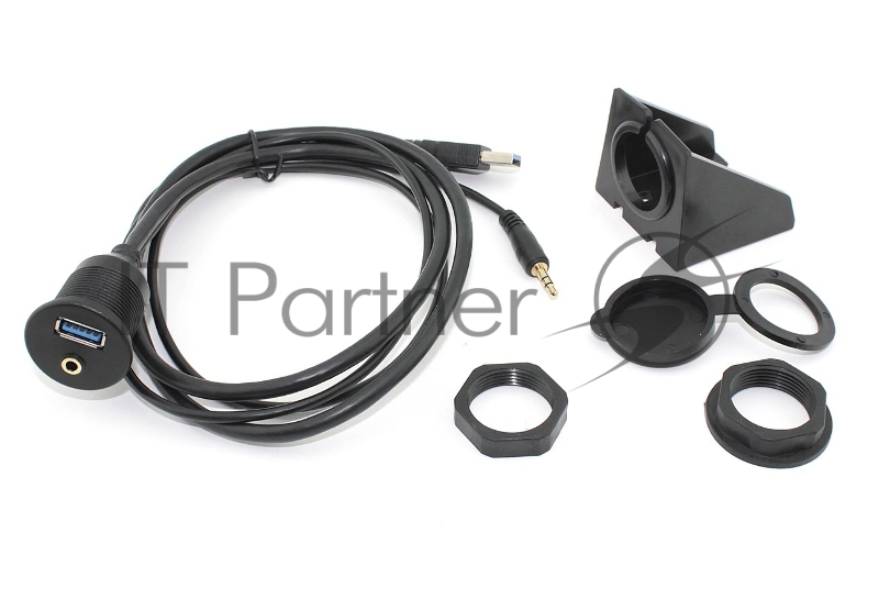 Кабель USB 3.0 двойной с мини джеком 3.5 для монтажа на корпус 1 м влагозащищённый