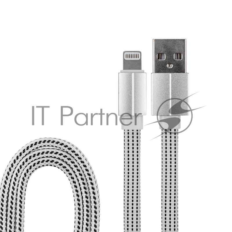 USB кабель для iPhone 5/6/7/8/X моделей, белый текстиль, 1 метр (плоский шнур) REXANT