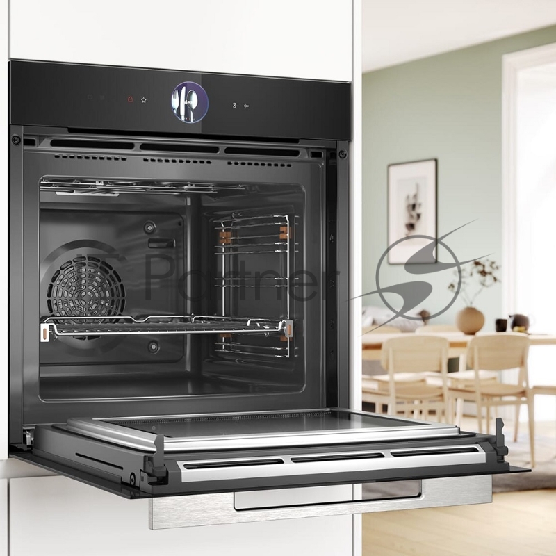 Встраиваемый духовой шкаф с 14 режимами нагрева,контроль температуры от 30 °C до 300 °C,объем 71 л,Eco Clean Direct,TFT сенсорный дисплей,дверь с SoftClose и SoftOpen, Bosch Assist,система очистки пиролитеская, черный цвет