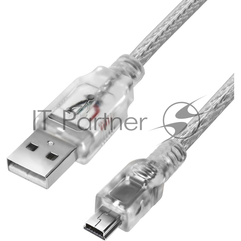 Кабель 0.3m USB 2.0, AM/mini 5P, прозрачный, 28/28 AWG, экран, армированный, морозостойкий, GCR-UM1M5P-BB2S-0.3m