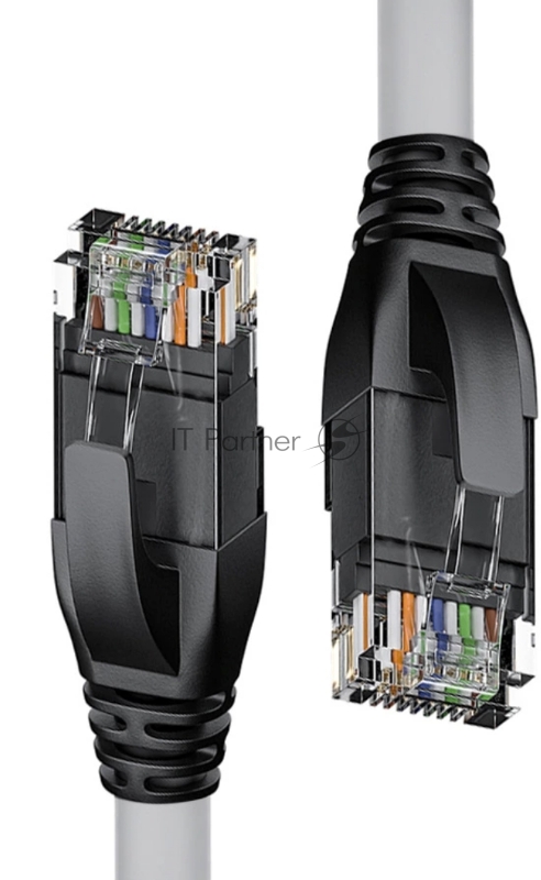 Патч-корд прямой 7.5m UTP кат.5e, серый, черные коннекторы, 24 AWG, литой, ethernet high speed 1 Гбит/с, RJ45, T568B