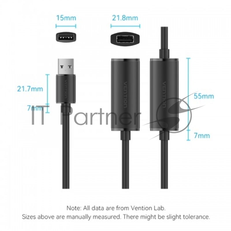 Активный кабель-удлинитель Vention USB 2.0 AM/AF с усилителем - 10м Черный