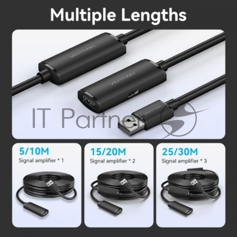 Активный кабель-удлинитель Vention USB 2.0 AM/AF с усилителем - 10м Черный