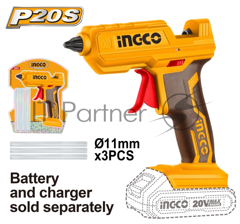 Аккумуляторный клеевой пистолет Li-Ion Ingco CGGLI2001