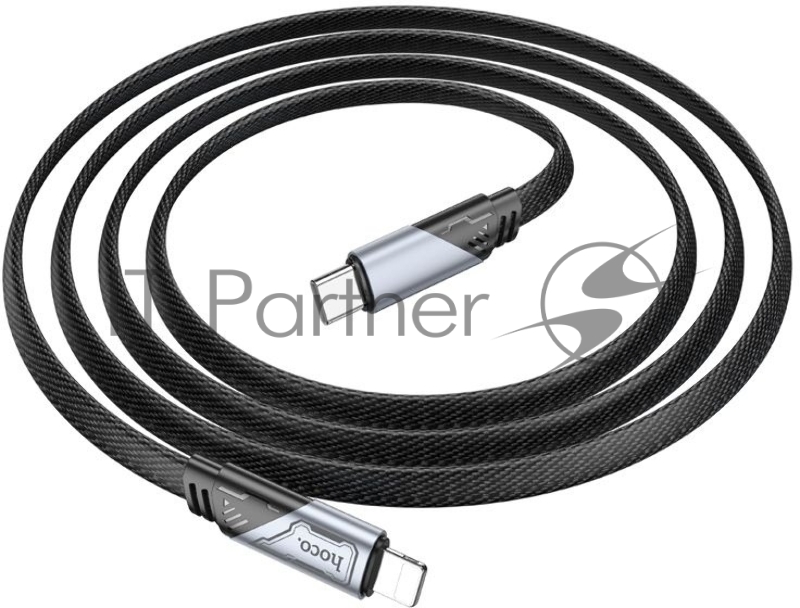 Кабель Hoco U119 Machine PD iP USB Type-C (m)-Lightning (m) 1.2м черный коробка плоский