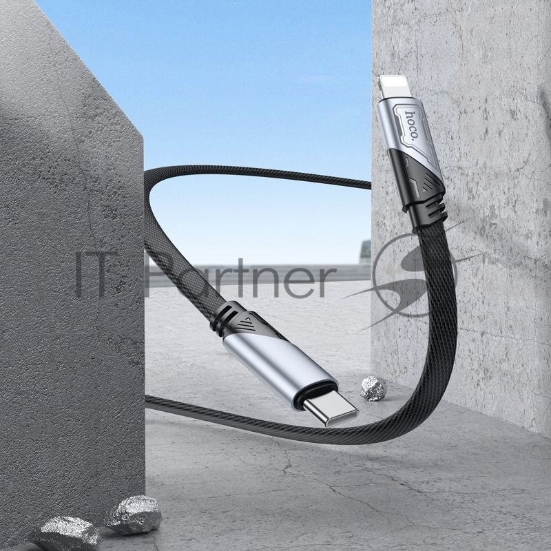 Кабель Hoco U119 Machine PD iP USB Type-C (m)-Lightning (m) 1.2м черный коробка плоский