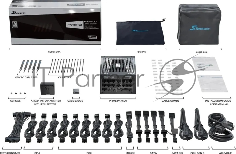 Блок питания Seasonic ATX 1600W Prime PX-1600 Gen.5 80+ platinum (20+4pin) APFC 135mm fan 18xSATA Cab Manag RTL