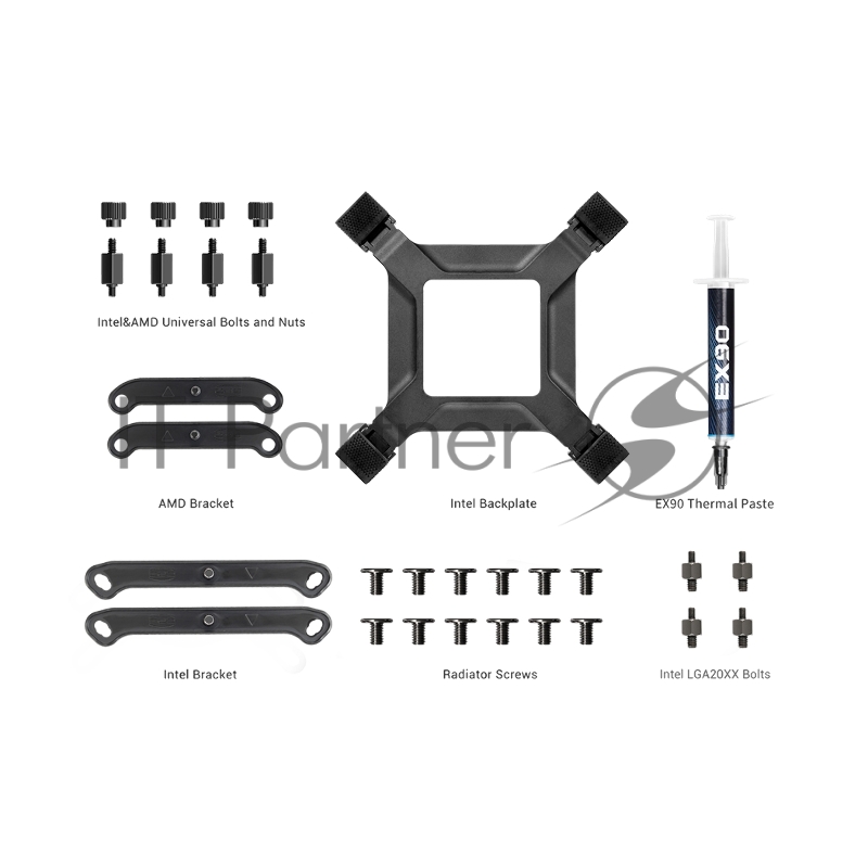 Система охлаждения/ PCCooler DA360 Pro ARGB Digital BK (300W, 360mm, LED temp., Black, ARGB/ Fans: 3x120mm, 75.8CFM, 33.7dBA, 2200RPM/ Pump height 57mm, 28dBA, 3000RPM, Rad thickness 27mm/ S: 1851, 1700, 1200, 20XX, 115X, AM5, AM4)