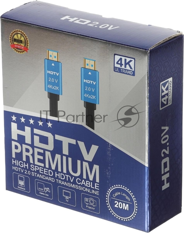 Кабель аудио-видео Premier 11239 HDMI (m)/HDMI (m) 20м. позолоч.конт. черный
