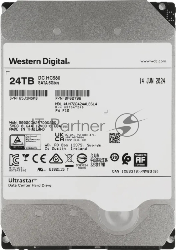 Жесткий диск WD SATA-III 24TB WUH722424ALE6L4 Server Ultrastar DC HC580 (7200rpm) 512Mb 3.5