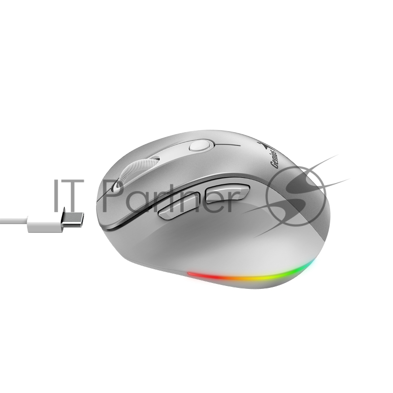 Мышь беспроводная Genius Ergo 9000S Pro серебристый, 2400 dpi, радиоканал, Bluetooth, USB, кнопки - 6
