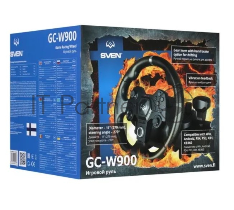 Руль SVEN GC-W900 (USB, педали, вибро, скоба, лепестки, АКПП, D-pad, 22 кн, резин. вставки, PC, Android, PS-3/4, XB1, XB360, N-Switch, X-Input, Direct Input)