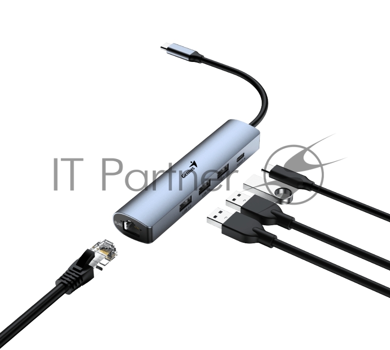 Концентратор USB HUB UH-545 USB3.0 с Ethernet RJ45, гигабитным Ethernet RJ45 x 1, портом питания USB-C (5 В 3 А) x 1, портами передачи данных USB-A 3.0 x 3
