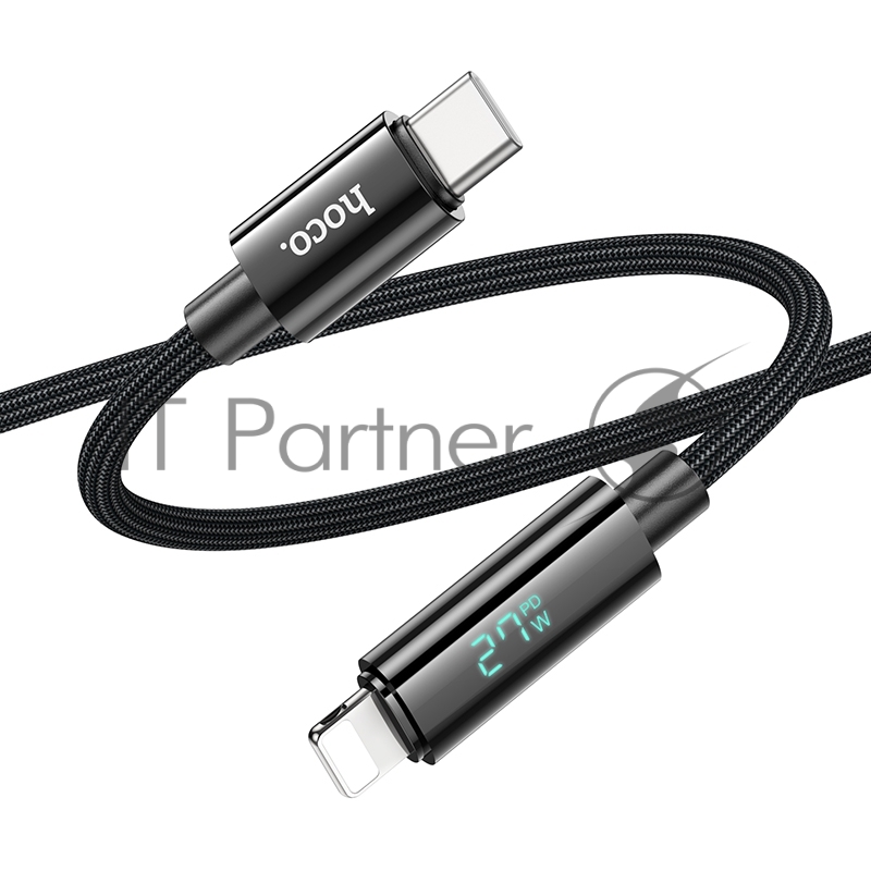 Кабель USB2.0 Hoco Type-C/Lightning, 2.4А, с дисплеем, U125, 1.2м, черный, коробка