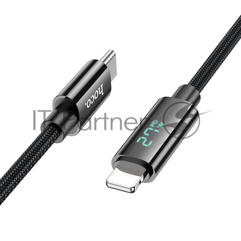 Кабель USB2.0 Hoco Type-C/Lightning, 2.4А, с дисплеем, U125, 1.2м, черный, коробка