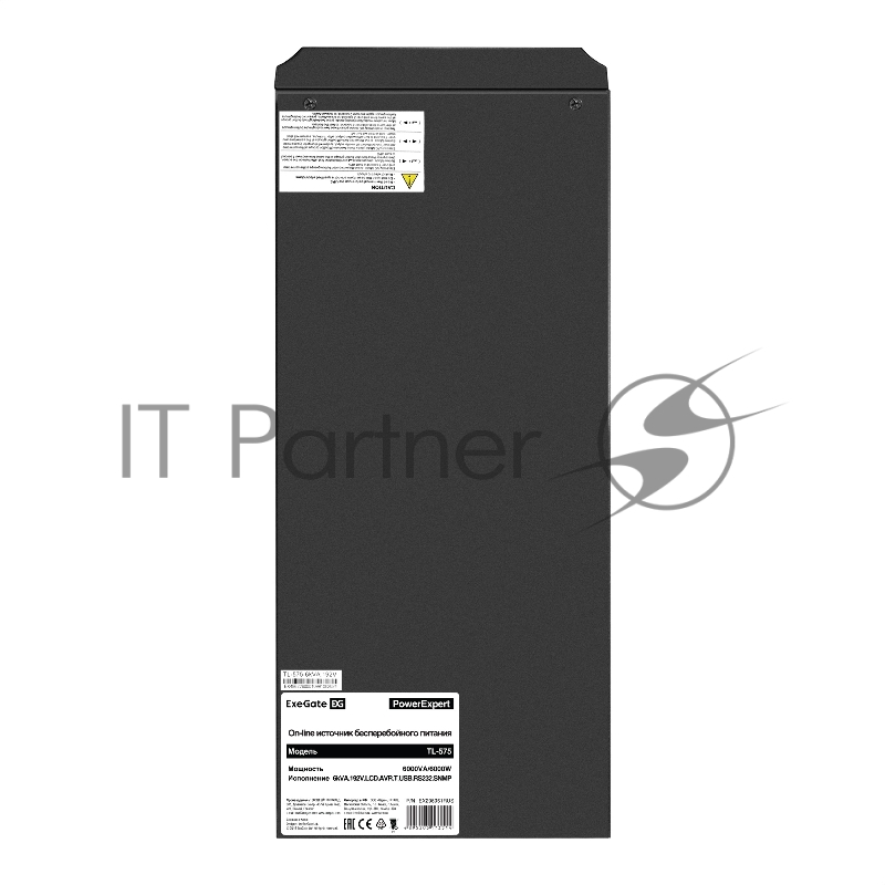 ИБП On-line ExeGate PowerExpert TL-575-6kVA.192V.LCD.AVR.T.USB <6000VA/6000W, On-Line, PF=1, LCD, клеммы, RS232, USB, SNMP-slot, встроенные батареи 12V 7.2Ah - 16шт, возможность подключения до 4 внешних батарейных блоков 192В, Tower, метал