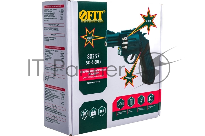 Отвертка аккумуляторная 3,6 В, 180 об/мин, 3 Нм, 1 (Li-Ion) 1,3 Ач, 3-5 ч., 0,5 кг, рез. накл., подсвет., индик., держ.бит, кор.