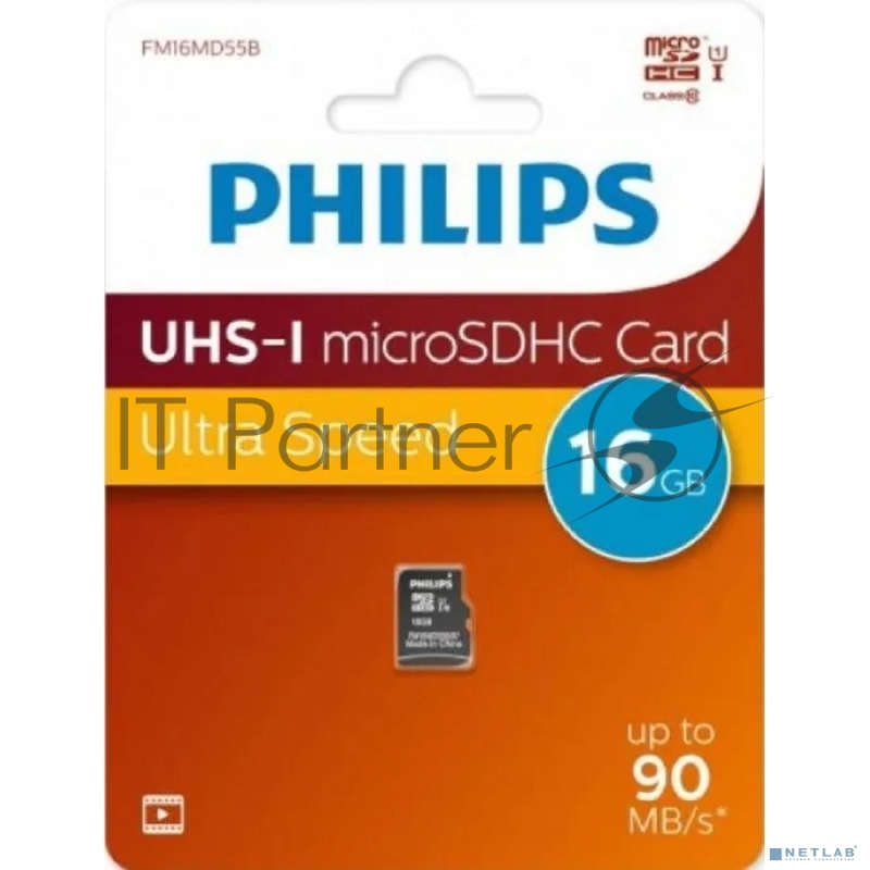 Флеш карта microSD 16GB PHILIPS High Speed microSDHC Class 10 90MB/s