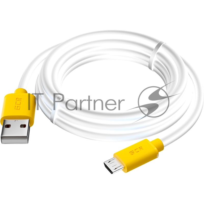 GCR Кабель 3.0m MicroUSB, белый, желтые коннекторы, быстрая зарядка, 28/24 AWG, GCR-53224
