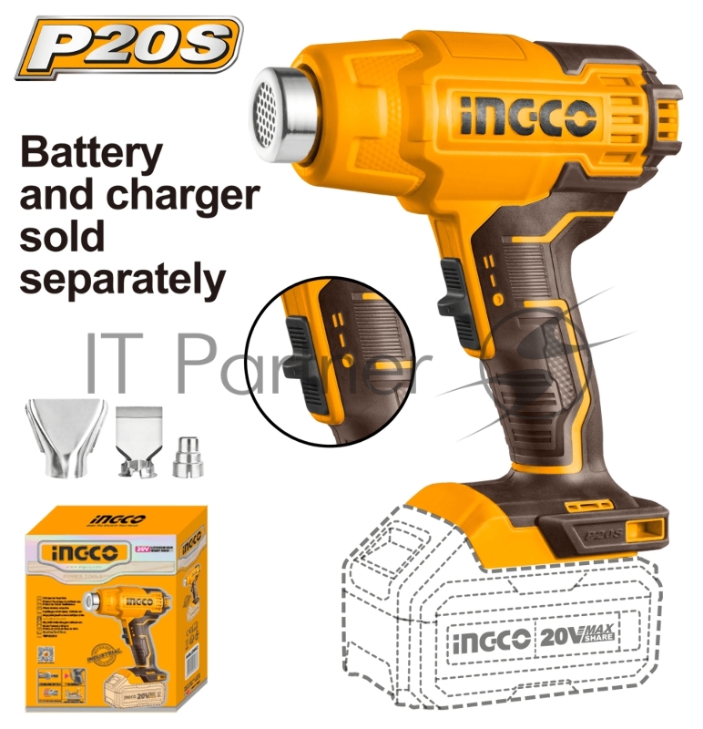 Аккумуляторный фен Li-ion 20В, INGCO HGLI2002