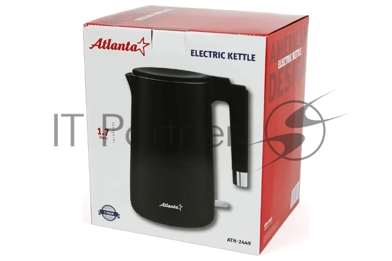 Чайник электрический ATLANTA ATH-2449 (black) 1,7л, нержавейка, двухстенный