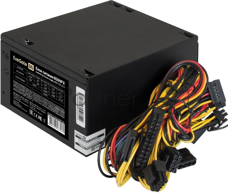Блок питания ExeGate 850NPX, 850W, (ATX, PC, 12cm fan, 24pin, 2x(4+4)pin, 2xPCI-E, 5xSATA, 3xIDE, black, кабель 220V в комплекте 1,8м)
