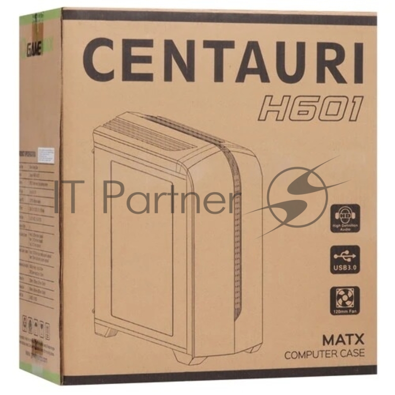 Корпус GameMax Centauri, без БП, (ATX,Бело-голуб,USB3.0, Зак.стек.,1*120мм. RGB, пыл.фильтр), белый/синий