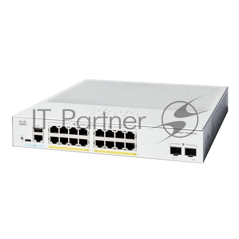 Коммутатор CISCO Catalyst C1300-16P-2G-L 1300 16x 10/100/1000 RJ-45 PoE+, 2x 1Gb SFP uplinks, PoE+ 120W, Fanless