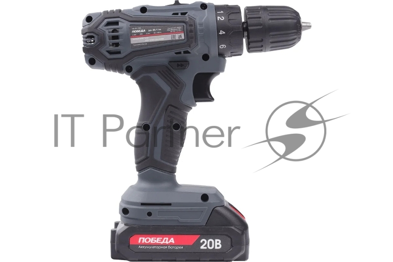 Дрель-шуруповерт аккумуляторная ПОБЕДА ДА-20/1 Ли, 20В, 2,0Ач, 1 АКБ, 38Нм