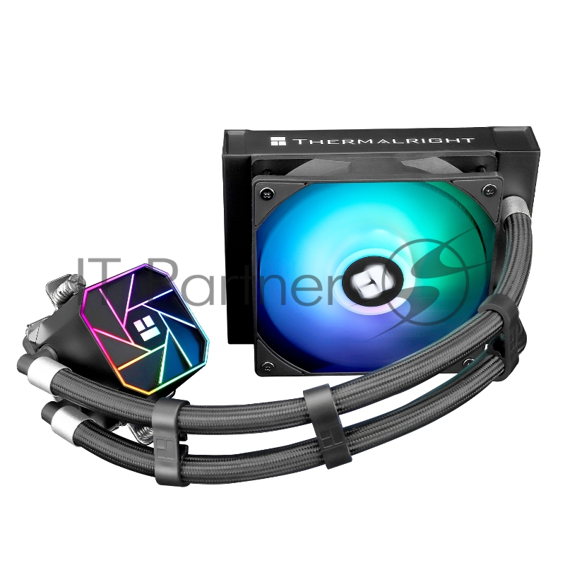 Система жидкостного охлаждения Thermaltight Aqua Elite 120 V3 (120mm, Black, ARGB/ Fans: 1x120mm, 66.17CFM, 25.6dBA, 1500RPM/ Pump height 53mm, 23dBA, 3300RPM, Rad thickness 27mm/ S: 1700, 1200, 20XX, 115X, AM5, AM4)