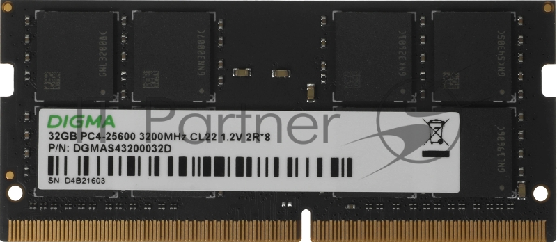 Память DDR4 32GB 3200MHz Digma DGMAS43200032D RTL PC4-25600 CL22 SO-DIMM 260-pin 1.2В dual rank Ret