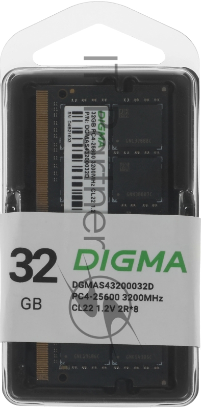 Память DDR4 32GB 3200MHz Digma DGMAS43200032D RTL PC4-25600 CL22 SO-DIMM 260-pin 1.2В dual rank Ret