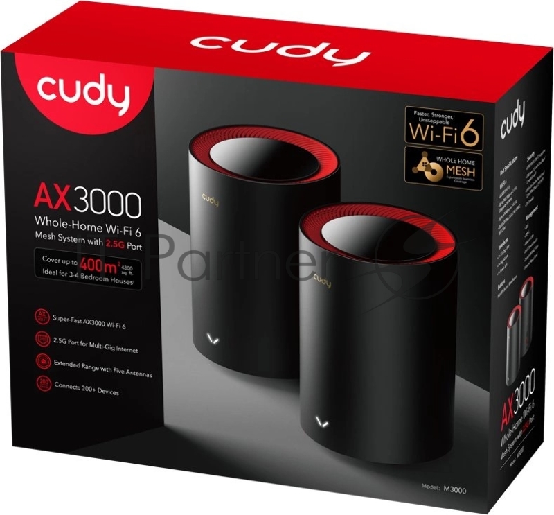 Бесшовный Mesh роутер Cudy M3000(2-Pack) AX3000 100/1000/2500BASE-T (упак.:2шт)