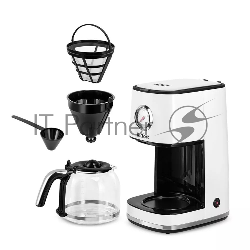 Кофеварка капельная Kitfort КТ-7216 белый/черный, исп. кофе - молотый, 1.5 л, 900 Вт