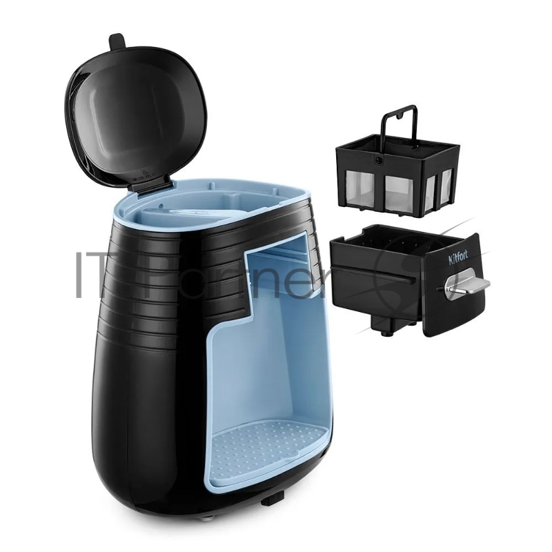 Кофеварка капельная Kitfort КТ-7447 черный/голубой, исп. кофе - молотый, 0.25 л, 450 Вт