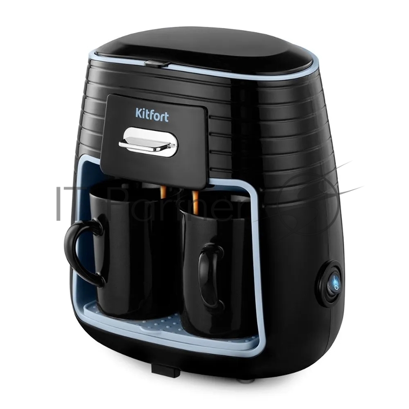 Кофеварка капельная Kitfort КТ-7447 черный/голубой, исп. кофе - молотый, 0.25 л, 450 Вт