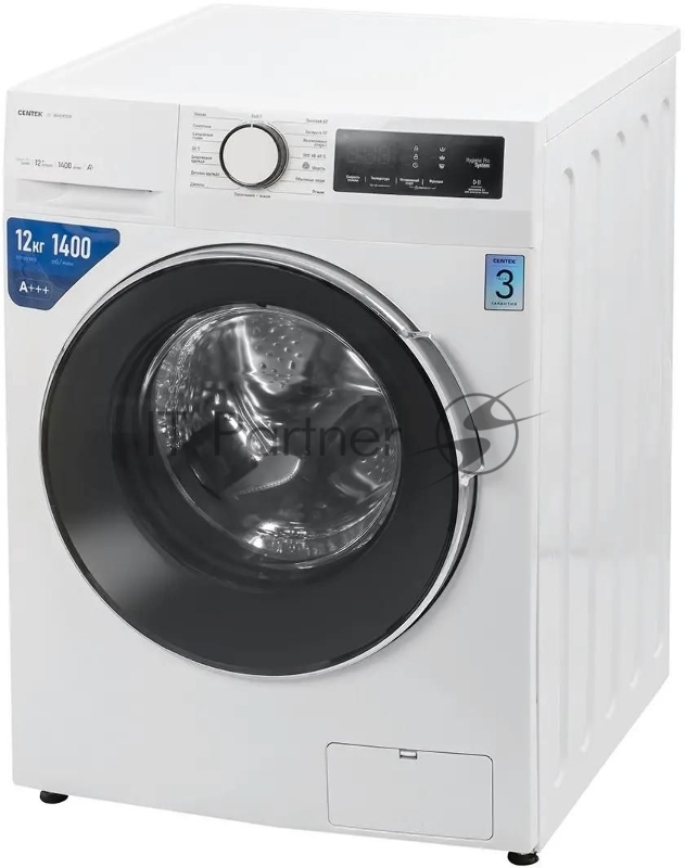 Стиральная машина CENTEK CT-1925, с фронтальной загрузкой, 12кг, 1400об/мин, инверторная, белый
