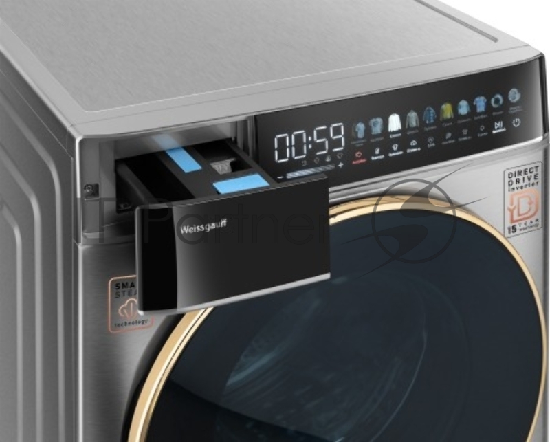 Стиральная машина Weissgauff WMD 58411 Direct Drive Inverter Premium Steam Steel нержавеющая сталь, загр.фронтальная, 11кг, 1400об/мин, B (с сушкой)