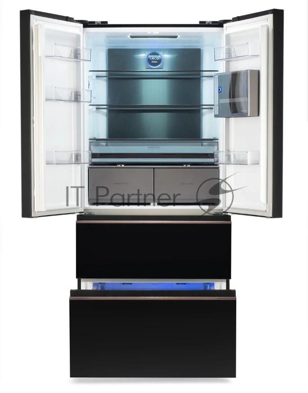 Холодильник Hyundai CM55043F черный стекло 3-хкамерн, 354/186, морозилка снизу, No Frost, Side by Side