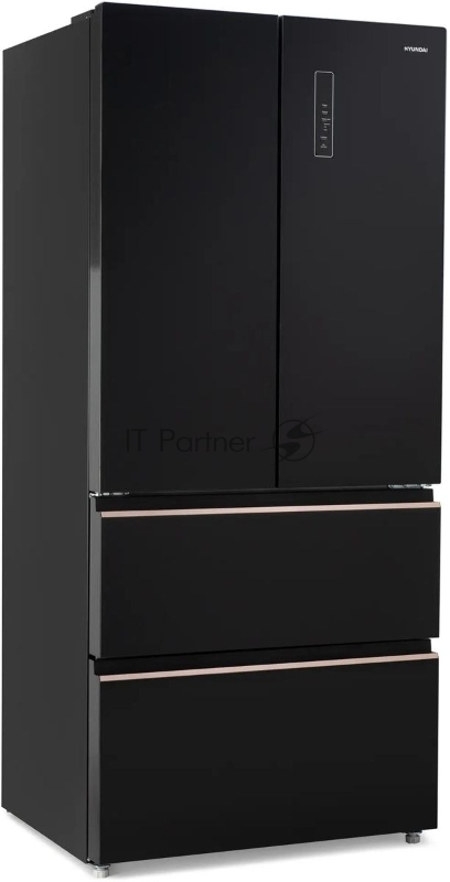 Холодильник Hyundai CM55043F черный стекло 3-хкамерн, 354/186, морозилка снизу, No Frost, Side by Side