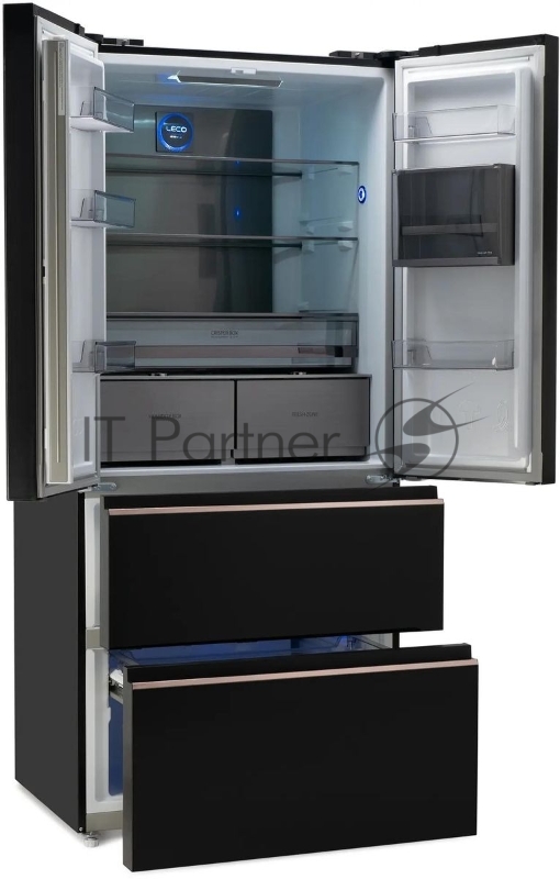 Холодильник Hyundai CM55043F черный стекло 3-хкамерн, 354/186, морозилка снизу, No Frost, Side by Side